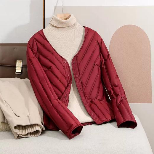 丁摩90绒羽绒服女士短款轻薄内胆圆领V领休闲夹克外套AL2236 商品图2
