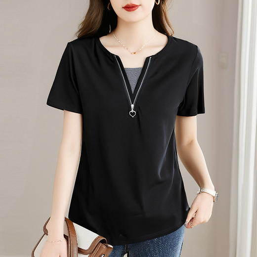 v领纯棉短袖t恤女夏季2026新款大码女装宽松显瘦减龄女士半袖上衣 商品图0