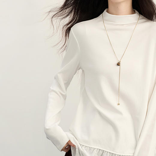 【11/5新品】熙世界假两件蕾丝边拼接内搭半高领白色T恤打底衫女2025秋冬新款 商品图4