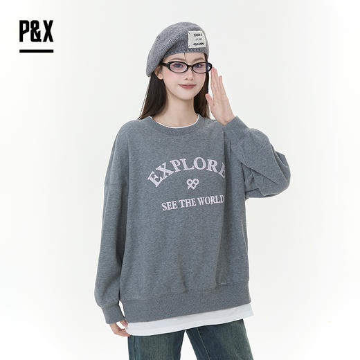 P&X设计师女装2025冬季拼接休闲风假两件短款卫衣825417152 灰色 商品图0