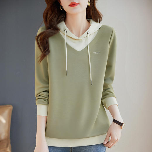 连帽卫衣女秋季2026年新款大码撞色假两件上衣高级感减龄女装帽衫 商品图4