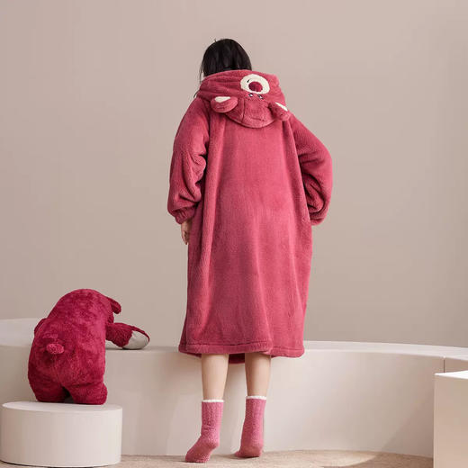 卡通玉桂狗草莓熊睡袍女2025秋冬网红珊瑚绒睡衣外穿加厚暖暖套装学生睡衣 商品图2