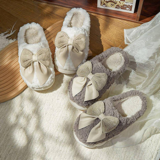 时尚甜美可爱防滑保暖蝴蝶结居家棉女士拖鞋-纪念日百货门店同款166993735 商品图4