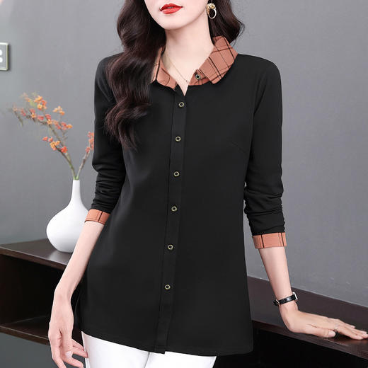 翻领衬衫女2026新款春秋宽松中年妈妈大码女装长袖衬衣中长款上衣 商品图1