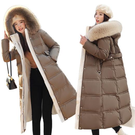 雀说新款棉服女加长款过膝大毛领修身显瘦腰带款连帽女棉衣AL8801 商品图4