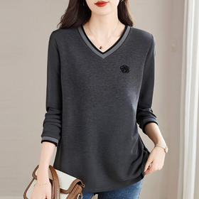宽松长袖t恤女士春秋季新款妈妈上衣胖mm大码女装洋气v领打底衫女