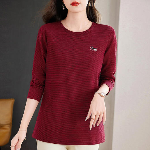 圆领长袖t恤女2026年新款春季爆款红色上衣中长款打底衫大码女装 商品图4