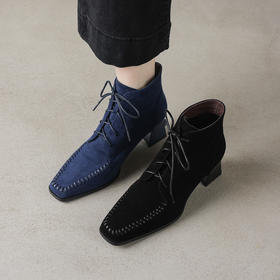 【预售5天】秋冬新款羊反皮方头舒适单靴系带显瘦切尔西短靴子女AJ&JL-878