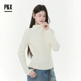 P&X设计师女装2025冬季半高领T恤保暖修身打底T恤 825402094 浅黄