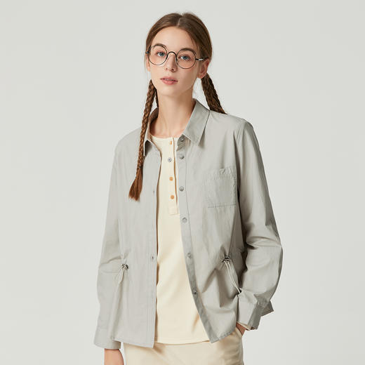 Famecoco范可儿时尚通勤白衬衫设计感收腰显瘦短款上衣DAB6BA007 商品图5