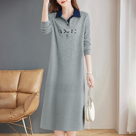 翻领卫衣裙女秋装2026年新款大码女装休闲polo领裙子长袖连衣裙女 商品图2
