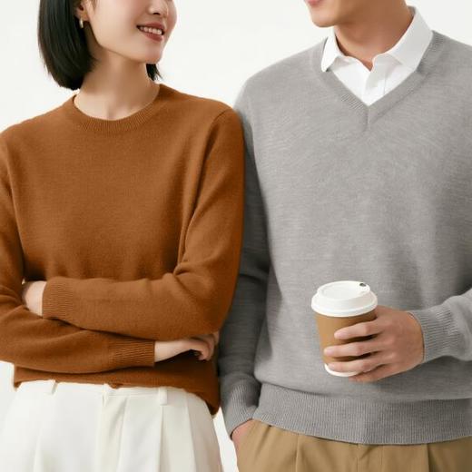 狂野橘子男女款纯羊毛衫丨连续推荐4年，多种款式：圆领、V领、半高领、开衫可选，多色可选，S-3XL（90-185斤可穿） 商品图1
