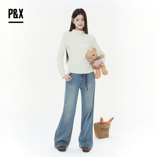 P&X设计师女装2025冬季半高领T恤保暖修身打底T恤 825402094 浅黄 商品图2