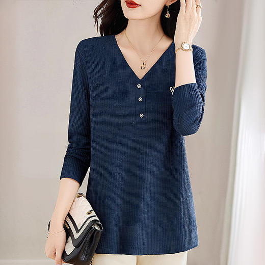 女士新款长袖内搭打底衫女正肩上衣秋冬薄款气质百搭减龄V领T恤 商品图1