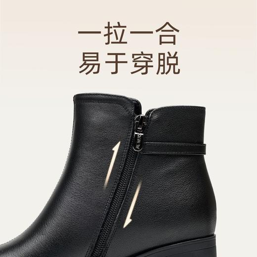 信诺真皮妈妈靴子中年女鞋气质粗跟短靴2025冬季新款加绒保暖棉鞋X5M153-256D 商品图3