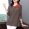 大码女装条纹女士t恤胖MM宽松2026新款春秋中长款显瘦长袖上衣女 商品缩略图2