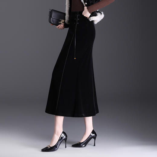 国风复古丝绒鱼尾裙，高腰包臀裙时尚中长款黑色半身裙MYX-YGLR-M289-Y 商品图1