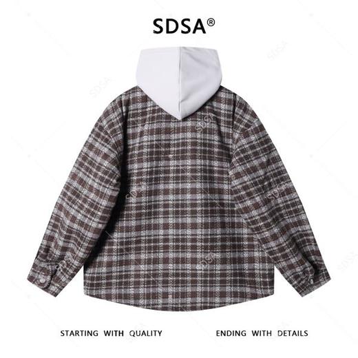 47176SDSA男士秋冬新款痞帅男装韩版拼接格纹纽扣连帽夹克外套百搭时尚 商品图5