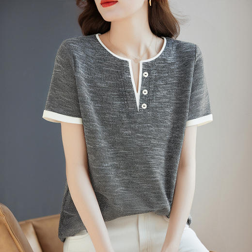 v领短袖女t恤2026新款夏季高端洋气大码女装胖mm宽松女士半袖上衣 商品图1
