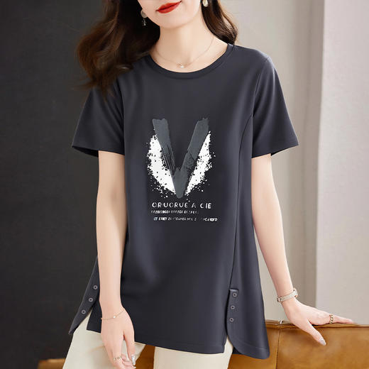 中长款t恤女2026新款夏季纯棉短袖上衣宽松加肥加大码半袖体恤衫 商品图3