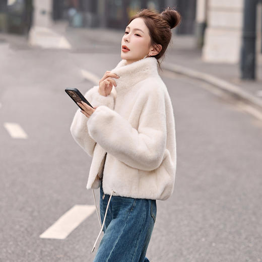 轻熟风羊羔毛短外套，显瘦好看立领皮毛一体环保皮草HR-YDYX9393 商品图2