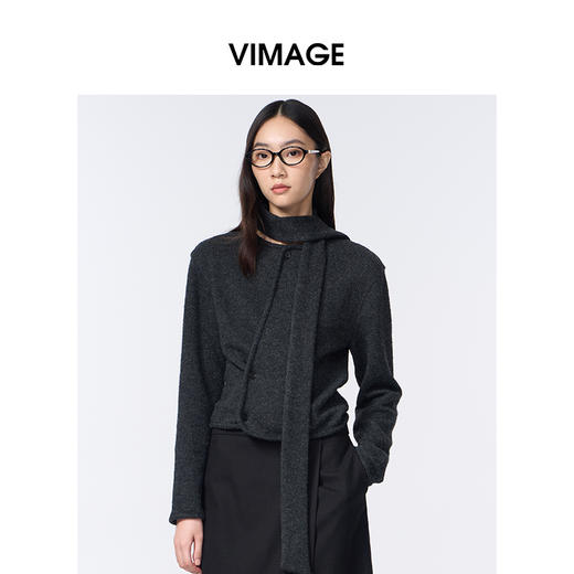 VIMAGE纬漫纪多种系法带本布飘带设计摩登时尚上衣小外套V2403109 商品图2