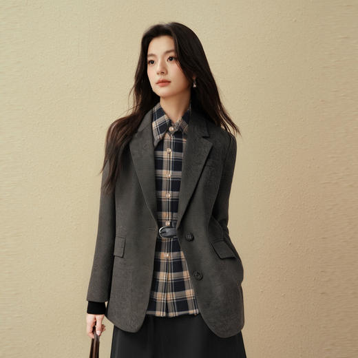 【商场同款】诗凡黎复古格纹衬衫2025秋新款棉感学院风3G9121281 商品图2