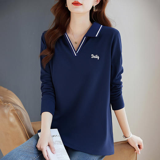 翻领长袖t恤女秋季2026新款胖mm宽松大码女装显瘦POLO衫洋气上衣 商品图1