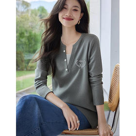 假两件长袖t恤女春秋2026新款秋衣大码宽松遮肚显瘦V领中长款上衣