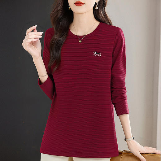 圆领长袖t恤女2026年新款春季爆款红色上衣中长款打底衫大码女装 商品图2