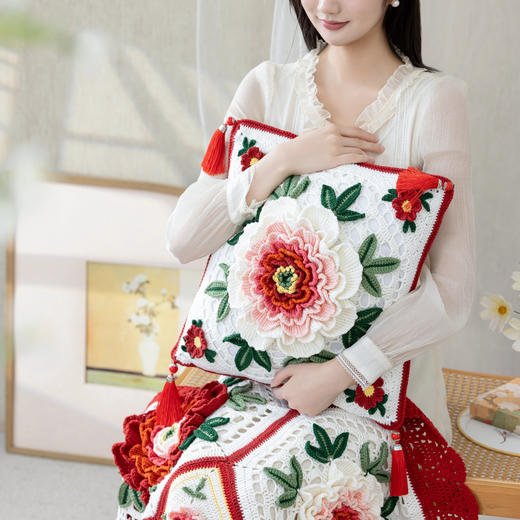 苏苏姐家国色芳华牡丹毯&抱枕套手工DIY家居钩针毛线4股棉材料包 商品图2