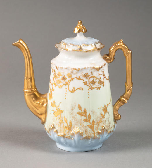 独角鹿西洋古董19世纪法国利摩日地区出品古典繁花卷叶主题手绘描金装饰青蓝色釉双人下午茶瓷器套件 商品图2