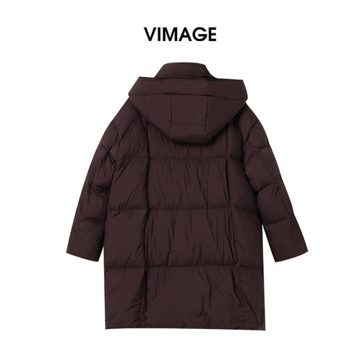 VIMAGE纬漫纪高领连帽设计巧克力色时尚保暖2025冬季新款羽绒服V2411105 商品图1