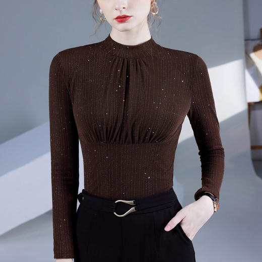 雀说褶皱打底衫女加绒加厚网纱长袖t恤洋气内搭上衣女AL48025 商品图2