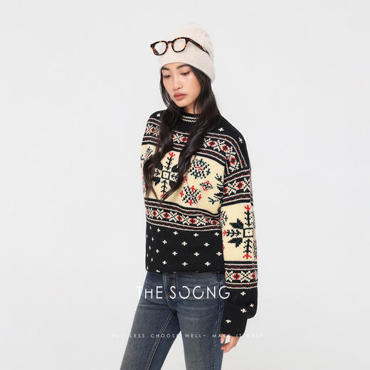 THESOONG|暖冬"费尔岛"经典加厚羊绒羊毛粗针交织撞色毛衣HWMY8165 商品图3