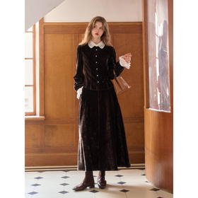 SimpleRetro雪尼尔丝绒套装女衬衫半裙