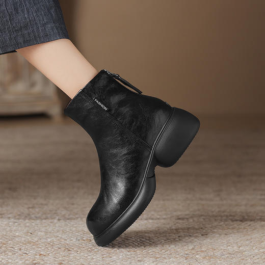 【预售5天】冬新款厚底圆头英伦风马丁靴女粗跟松糕底复古时尚短靴女MDY&AM2255-5 商品图2