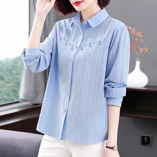 纯棉衬衫女春秋款2026大码女装休闲棉麻小衫新款上衣妈妈长袖衬衣 商品图2