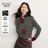 【11/5新品】熙世界肌柔纱磨毛黑白条纹打底衫女2025冬季新款长袖高领T恤上衣 商品缩略图0