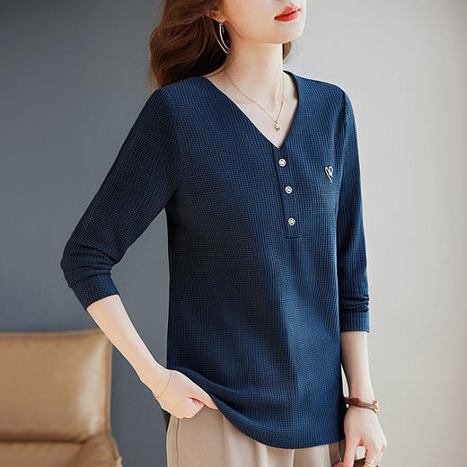 女士新款长袖内搭打底衫女正肩上衣秋冬薄款气质百搭减龄V领T恤 商品图2