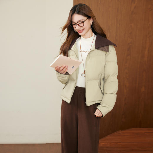  【年货节】熙世界巴恩风针织翻领棉服厚外套女小个子短款棉衣2025年新款冬装 商品图4