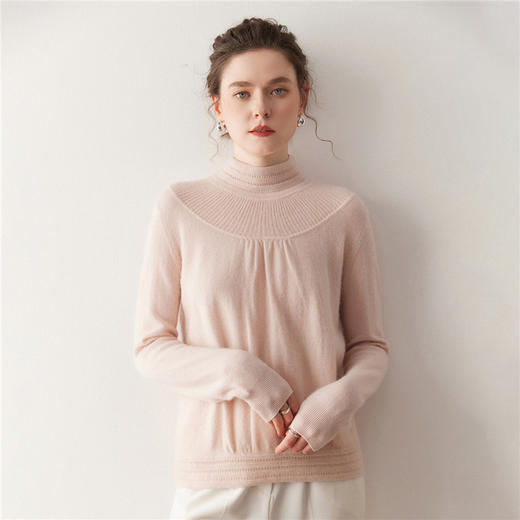 「高货rig」全新升级【铂金会员404/天猫539/差价135】(02301)洛诗琳法式领口提花羊绒衫2025秋冬新款气质半高领毛衫 商品图1