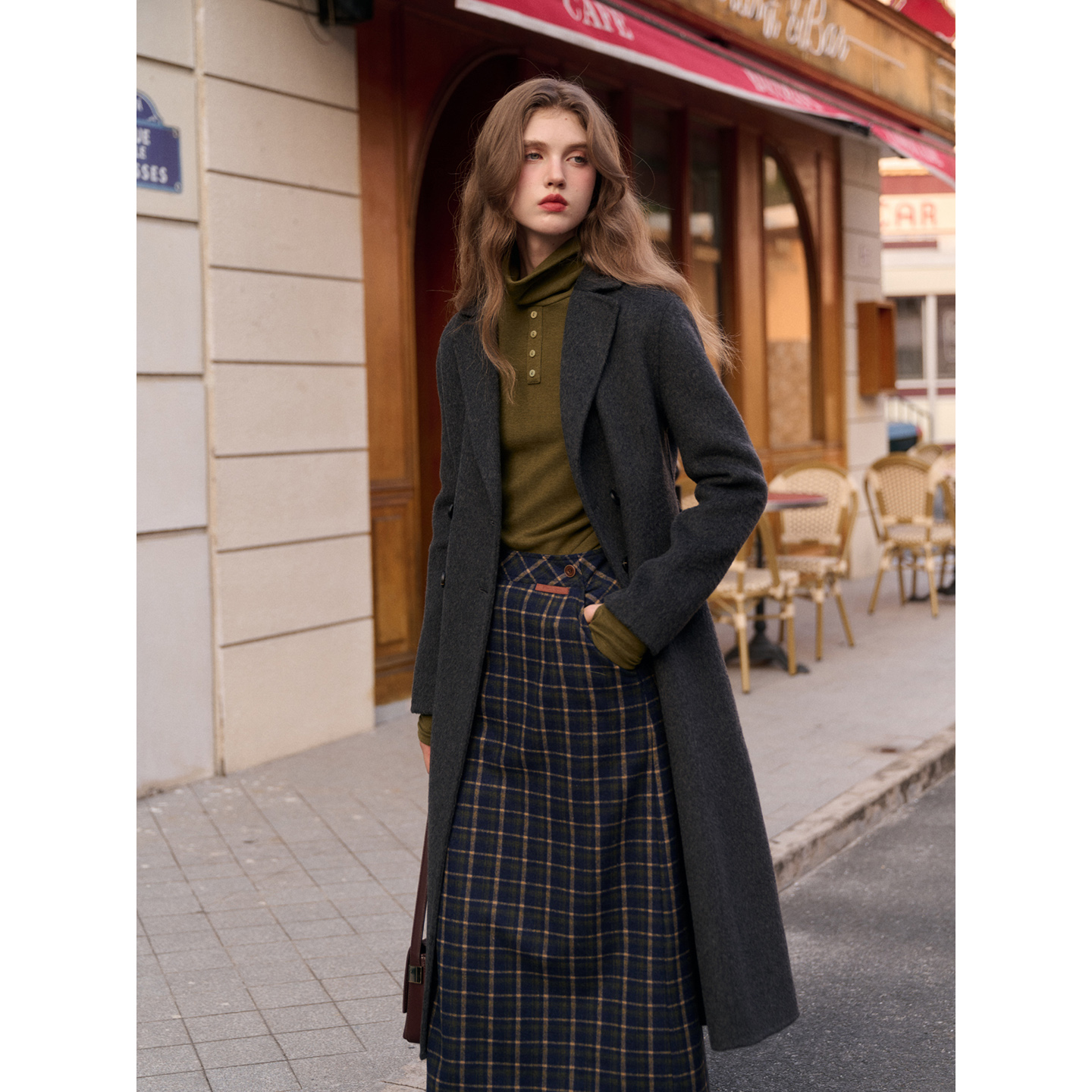 SimpleRetro高级感羊毛长款双面呢大衣女