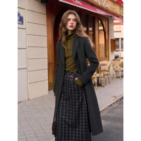 SimpleRetro高级感羊毛长款双面呢大衣女