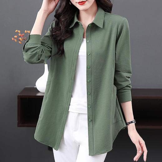 纯棉长袖衬衫女2026年新款大码女装中年妈妈中长款衬衣外套上衣 商品图1