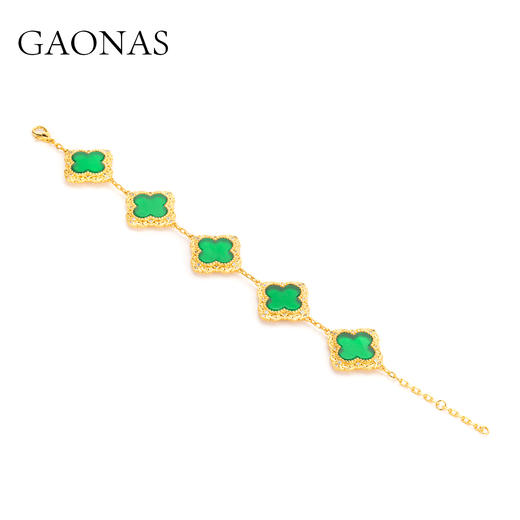GAONAS  女士贵气绿花金色手链11680SG 商品图2