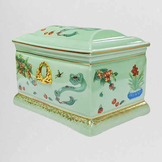 【艺德春】钢化瓷高档寿盒“如意居”（青玉）景德镇瓷骨灰盒 商品图1