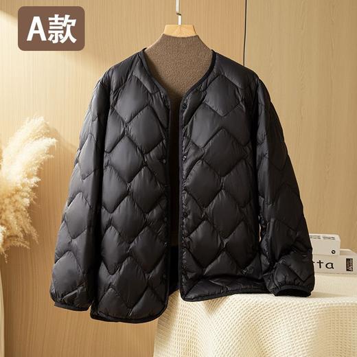 丁摩新款V领羽绒服女士轻薄宽松加大码内胆白鸭绒连帽外套AL 商品图2