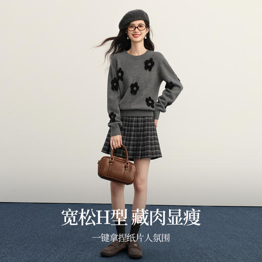【周末秒杀】熙世界格雷系灰色仿貂绒提花毛衣女2025冬季宽松慵懒毛针织衫上衣 商品图3