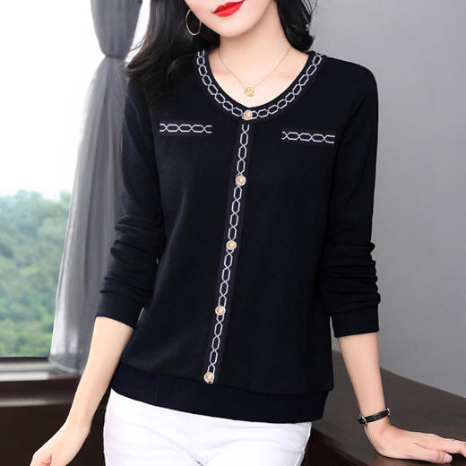 黑色长袖t恤女大码2026新款中年妈妈秋装女士上衣外穿洋气打底衫 商品图1